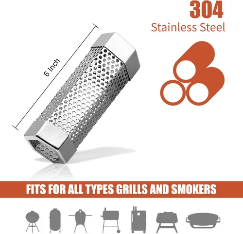 Vista 2 de Tubo de humo para ahumador de pellets de 6 pulgadas, acero inoxidable para ahumador de pellets, accesorios para ahumadores calientes o fríos