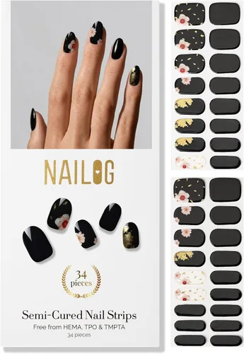 Vista 10 de NAILOG Tiras de uñas de gel semicuradas, 34 unidades, calcomanías de uñas Ballet Rose Francés
