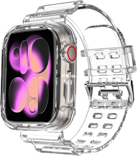 Vista 29 de DABAOZA - Correa transparente compatible con Apple Watch de 1.772 in y 1.732 in, con purpurina transparente Women Men,Glitter Bling TPU