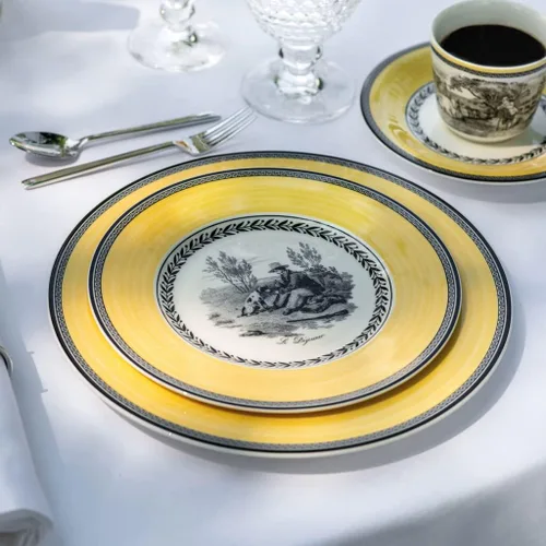 Vista 2 de Villeroy & Boch Audun Chasse - Plato de ensalada, 8.5 pulgadas, porcelana premium, blanco/gris/amarillo