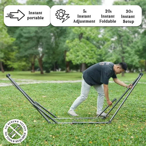 Vista 2 de Soporte de hamaca Tranquillo Uniki con garantía de 3 años, hamaca plegable instantánea de 30s con soporte, hamaca de camping con capacidad de 550 1.