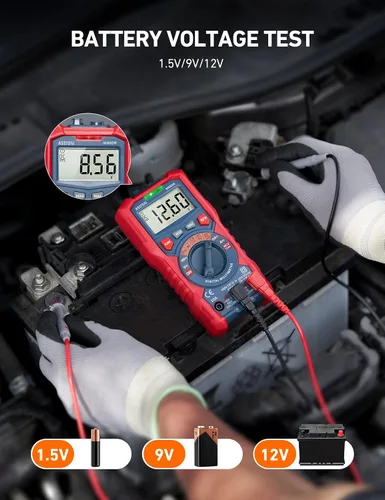 Vista 3 de AstroAI Probador de Multímetro, TRMS 4000 Cuentas Voltímetro de Rango Automático Ohmímetro Digital 1.5v/9v/12v Probador de Voltaje de Batería Mide