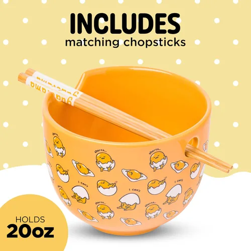 Vista 53 de Silver Buffalo Hello Kitty y sus amigos Chococat - Tazón de cerámica para ramen y arroz con palillos, patrón a cuadros, apto para microondas, 20