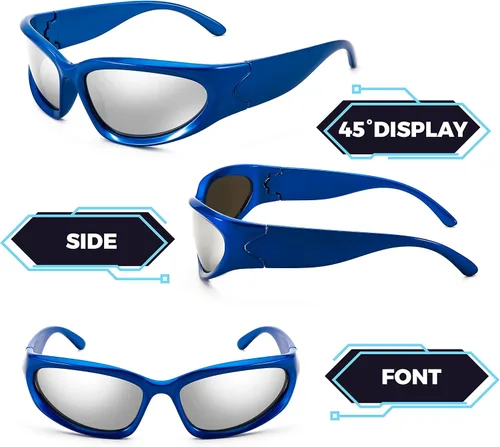 Vista 6 de FEISEDY Y2K - Gafas de sol futuristas, ovaladas, envolventes alrededor de los años 90, montura gruesa, vintage, para hombres y mujeres, B2951