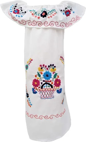 Vista 4 de Leos Imports Vestido tradicional mexicano Jocie bordado a mano, sin mangas, con volantes, vestido de fiesta para niñas, fabricado en México