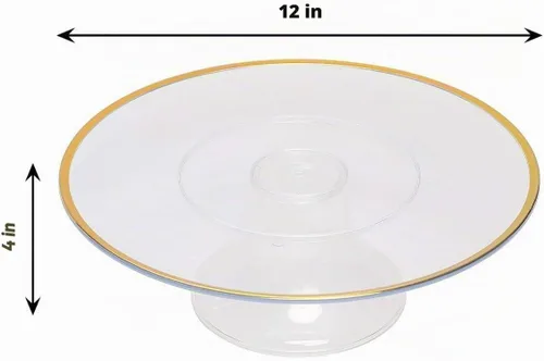 Vista 3 de Efavormart - Paquete de 2 elevadores de plástico transparente de 12 pulgadas con borde dorado para cupcakes y postres, soporte desechable para tartas