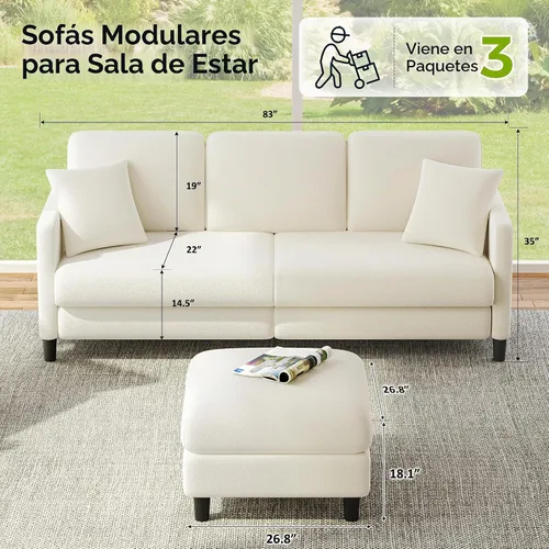 Vista 2 de Welzona Sofás de 83 pulgadas para sala de estar, cómodos sofás para sala de estar con otomana de almacenamiento, sofá de peluche, sofá de dos plazas