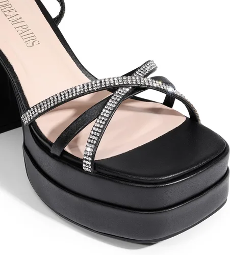 Vista 5 de DREAM PAIRS Sandalias de plataforma con cordones para mujer, con diamantes de imitación, sandalias gruesas Y2K para club, fiesta, cita, baile