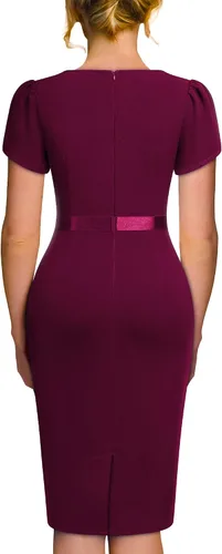 Vista 2 de AISIZE Elegante vestido de tubo de cóctel con mangas abullonadas y cuello para mujer