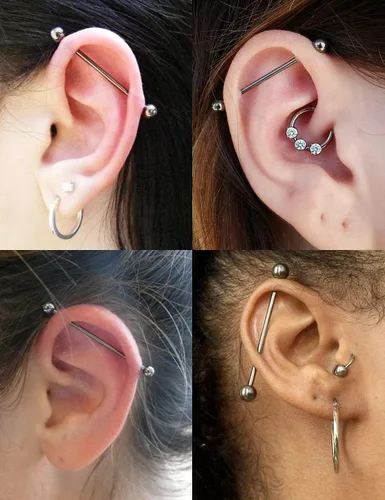Vista 3 de Vsnnsns 14G 16G G23 - Piercing recto de titanio para lengua, pezón, joyería industrial, piercing para cartílago, tragus, joyería para mujeres