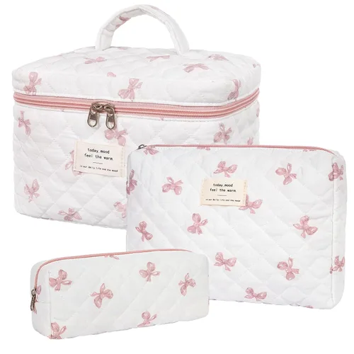 Vista 20 de honitty Bolsa de maquillaje, bolsas de cosméticos acolchadas, bolsas de maquillaje florales grandes para mujeres, organizador de maquillaje, bolsa