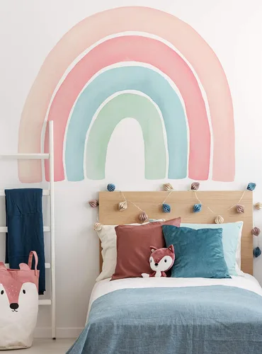 Vista 3 de Vinilo adhesivo para pared, diseño de acuarela, arcoíris, despegar y pegar (pequeño, 29.5 pulgadas de ancho x 24 pulgadas de alto, coral)