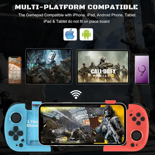 Vista 6 de Megadream Control de juegos Gamepad para iPhone iOS Android (azul+rojo)