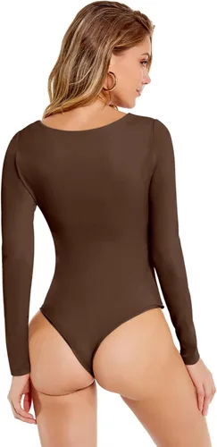 Vista 2 de Women's 2 Pack Long Sleeve Bodysuits Square Neck Basic Shirts Tops Bodysuit Jumpsuit