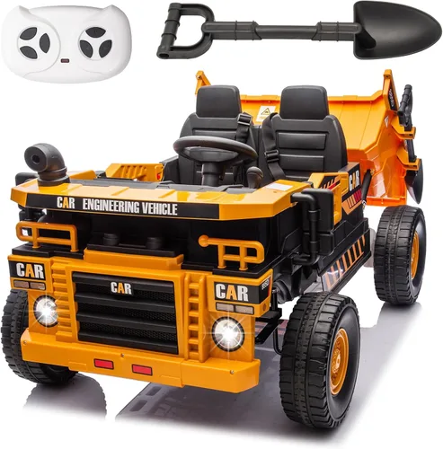 Vista 8 de FINITO Juguetes de paseo de 24 V para niños grandes, camión volquete eléctrico y pala extra, auto de juguete eléctrico para niños, auto de juguete