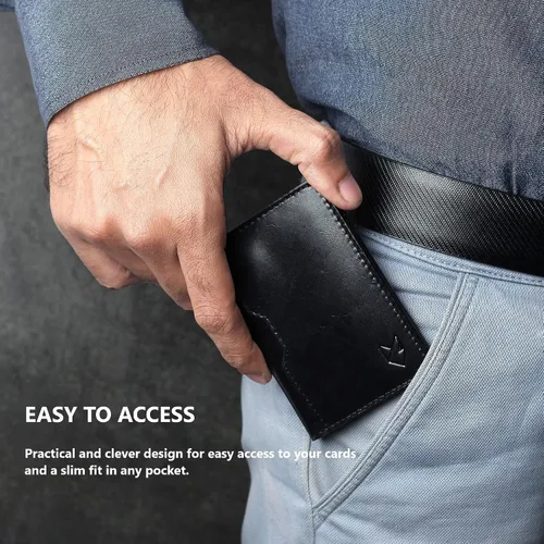 Vista 7 de FOXHACKLE Tarjetero de cuero para hombre, billetera delgada con bloqueo RFID, bolsillo frontal delgado, cartera minimalista con bolsillo frontal