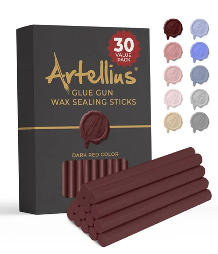 Vista 9 de Artellius Varillas de cera de sellado, paquete de 30, 4 x 0.3 pulgadas, color negro, pistola de pegamento y velas compatibles con sellos de cera