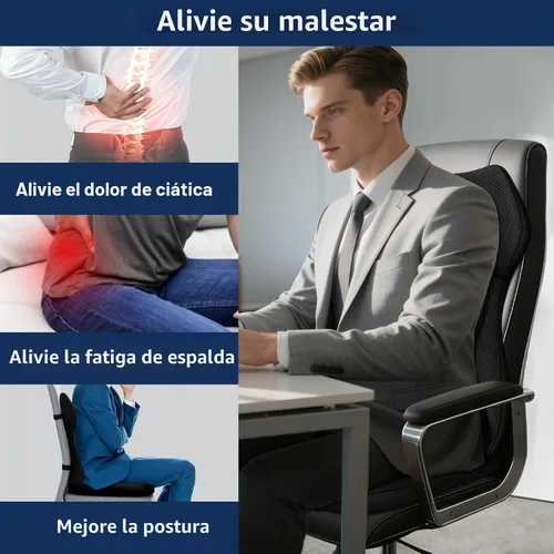 Vista 3 de Cojín de asiento, almohada de apoyo lumbar para silla de oficina, almohada ergonómica de espuma viscoelástica para respaldo, cojín de espuma de alta