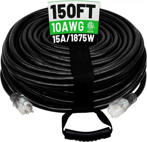 Vista 8 de POWGRN Cable de extensión para exteriores de 50 pies, 10 AWG, impermeable Negro