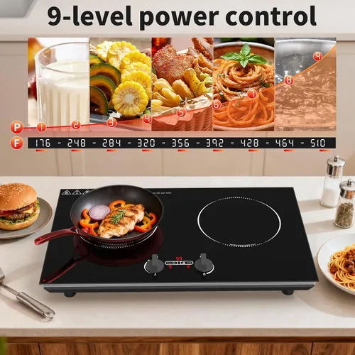 Vista 5 de VBGK Cocina de inducción, quemadores de encimera de 110 V 4000 W con control de perilla, 9 niveles de potencia, bloqueo y temporizador para niños