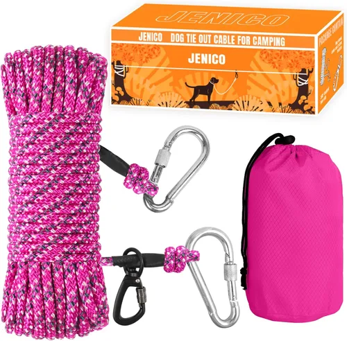 Vista 10 de Cable de Amarre para Perros para Acampar - Sistema de Polea Aérea Reflectante Portátil de 50ft/70ft/100ft para Perros de hasta 300lbs - Correa