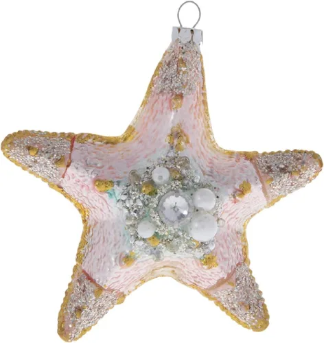 Vista 3 de Adorno náutico para árbol de Navidad con diamantes de imitación, perla y purpurina de tortuga marina (adorno de tortuga marina brillante)