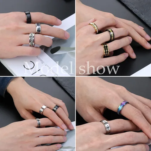 Vista 6 de Anillos para ansiedad de acero inoxidable para hombres mujeres y niños anillo de ansiedad fresco de 4 a 0315in para ansiedad juego de 16 anillos