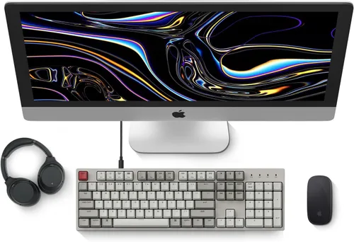 Vista 2 de Keychron C2 - Teclado mecánico con cable de tamaño completo compatible con Mac, interruptor rojo, 104 teclas ABS retro color teclado