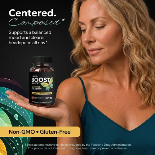 Vista 4 de Gomitas potenciadoras de libido femenina para mujeres, reductor de cortisol y suplemento para aliviar el estrés con shilajit y ashwagandha