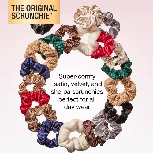 Vista 7 de Scunci by Conair Scrunchies, satén, terciopelo, sherpa, paquete de 20