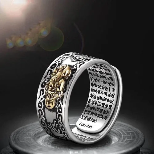 Vista 6 de Aeboocag 2 anillos de mantra Feng Shui Pixiu para mujeres y hombres, doble protección, riqueza, amor, salud, amuleto budista de buena suerte