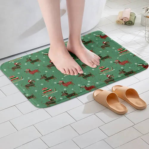 Vista 2 de Alfombra de baño antideslizante de Navidad con diseño de perro salchicha para niños, tapete de baño antideslizante con temática de animales, 16 x 24