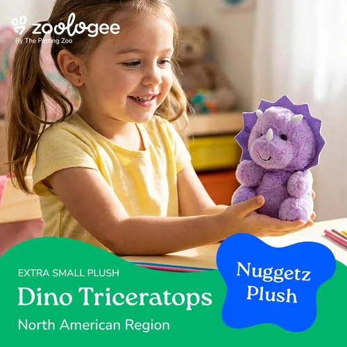 Vista 2 de The Petting Zoo Triceratops - Peluche de dinosaurio de peluche, animales Nuggetz, juguete de peluche de dinosaurio Triceratops morado, 6 pulgadas
