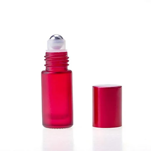Vista 4 de Botellas de vidrio esmerilado de 0.3 fl oz, 8 colores, botella enrollable de vidrio de aceite esencial portátil vacía con bolas enrollables de acero