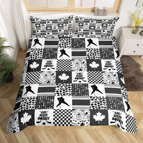 Vista 24 de Erosebridal Hockey Twin Duvet Cover for Boys,Blue and Black Sports Bedding Sets for Kids Teen,Ball Games Gamer Bed Set,Ice Hockey Field Quilt Cover