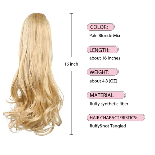 Vista 3 de Extensiones de pinza de cabello rubio, extensiones de cola de caballo para mujer, extensiones de cabello rizado de 16 pulgadas, extensiones