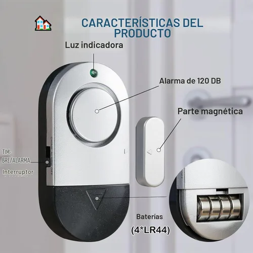 Vista 2 de Alarma de ventana de puerta de 120 DB para piscinas enterradas - Sistema de seguridad de piscina con imán Paquete de 4 gris plateado