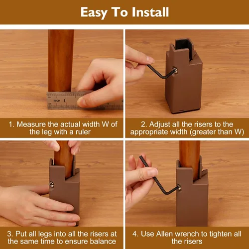 Vista 5 de Elevadores de cama de 4 pulgadas con abrazadera de tornillo ajustable, paquete de 4 elevadores de muebles resistentes, soporta hasta 5,000 libras