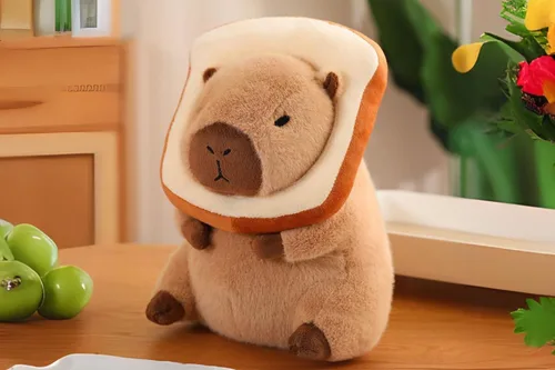 Vista 2 de Capybara - Animal de peluche con mochila de tortuga para niños y adultos, cumpleaños, regalo de San Valentín (pan)