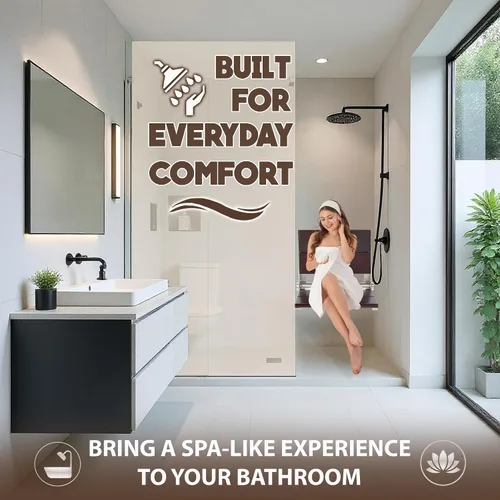 Vista 2 de Asiento de ducha plegable montado en la pared con respaldo Capacidad de carga máxima de 500 libras Asiento de ducha de teca compatible con ADA