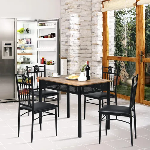 Vista 2 de COSTWAY Juego de mesa de comedor de 5 piezas, juego de mesa de cocina moderno para 4 personas, mesa rectangular de 42 pulgadas con 4 sillas