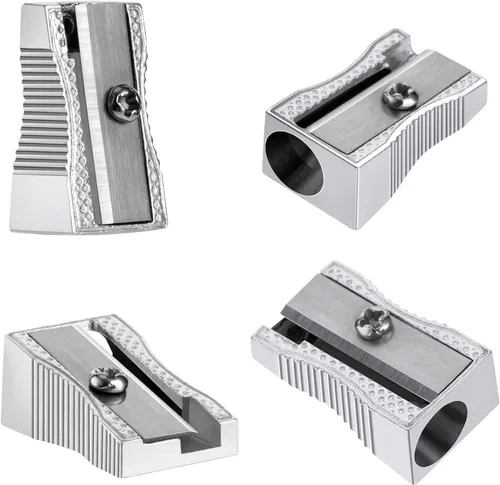 Vista 5 de Frienda Paquete de 48 sacapuntas de metal, mini sacapuntas de metal de mano, sacapuntas manuales con sacapuntas de aleación de aluminio de un solo