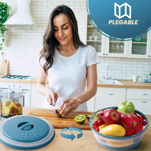 Vista 4 de 2 en 1, WENWELL - Cubierta antisalpicaduras para microondas para alimentos y esterilla, tapa de plato de cocina plegable con ventilación, se puede