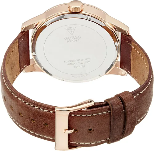 Vista 2 de GUESS W0662G5 vestido deportivo para hombre correa de cuero tono oro rosa caja de acero inoxidable 1640ft WR W0662G5