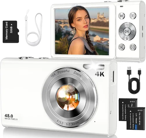 Vista 10 de Cámara digital, cámara de videoblogs 4K con enfoque automático para fotografía con tarjeta de 32 GB, cámara digital compacta portátil de 48 Negro