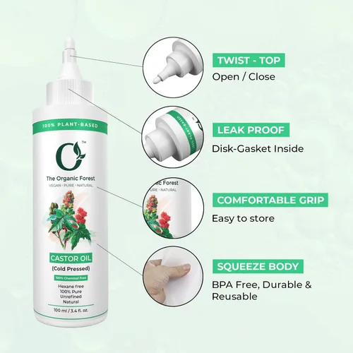 Vista 3 de Aceite de ricino orgánico prensado en frío para cabello, piel, pestañas, cejas, 100% puro, sin hexano, aceite facial natural para la nutrición