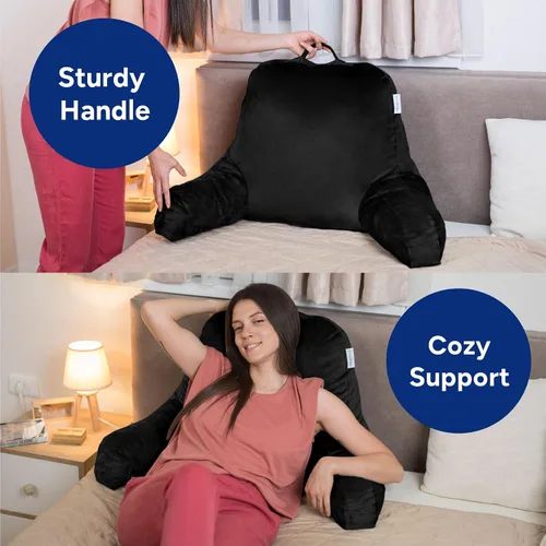 Vista 4 de ComfortSpa - Almohada de lectura para cama tamaño adulto, almohada de respaldo con brazos, bolsillos y funda lavable; Úsela como almohada de cama