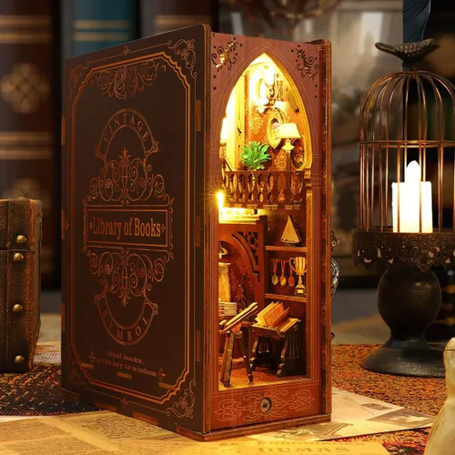 Vista 7 de Kit de manualidades 3D para rincón de lectura - Kit de casa en miniatura para adultos, adolescentes y principiantes, estantería de biblioteca