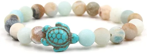Vista 2 de Caiyao Pulsera elástica elástica de 0.315 in con cuentas de tortugas marinas turquesa natural para mujeres y hombres