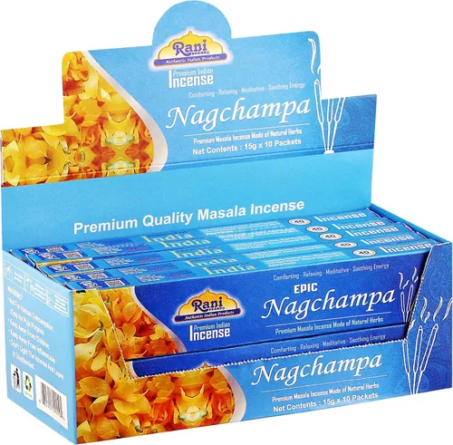 Vista 4 de Rani Brand Authentic Indian Products Epic Nagchampa Incienso (0.53 oz x 10 paquetes, total 100 varillas) para Puja, meditación y fragancia casera